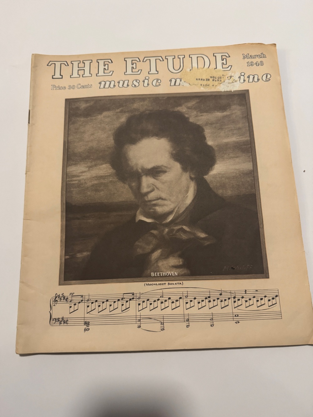 Vintage 1948 The Etude Music Magazine Beethoven Moonlight Sonata